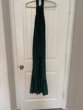 Shein Green velvet maxi dress with ruffle hem  open back